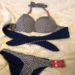 NWOT Beach Bunny Bikini w/ leather &metal straps